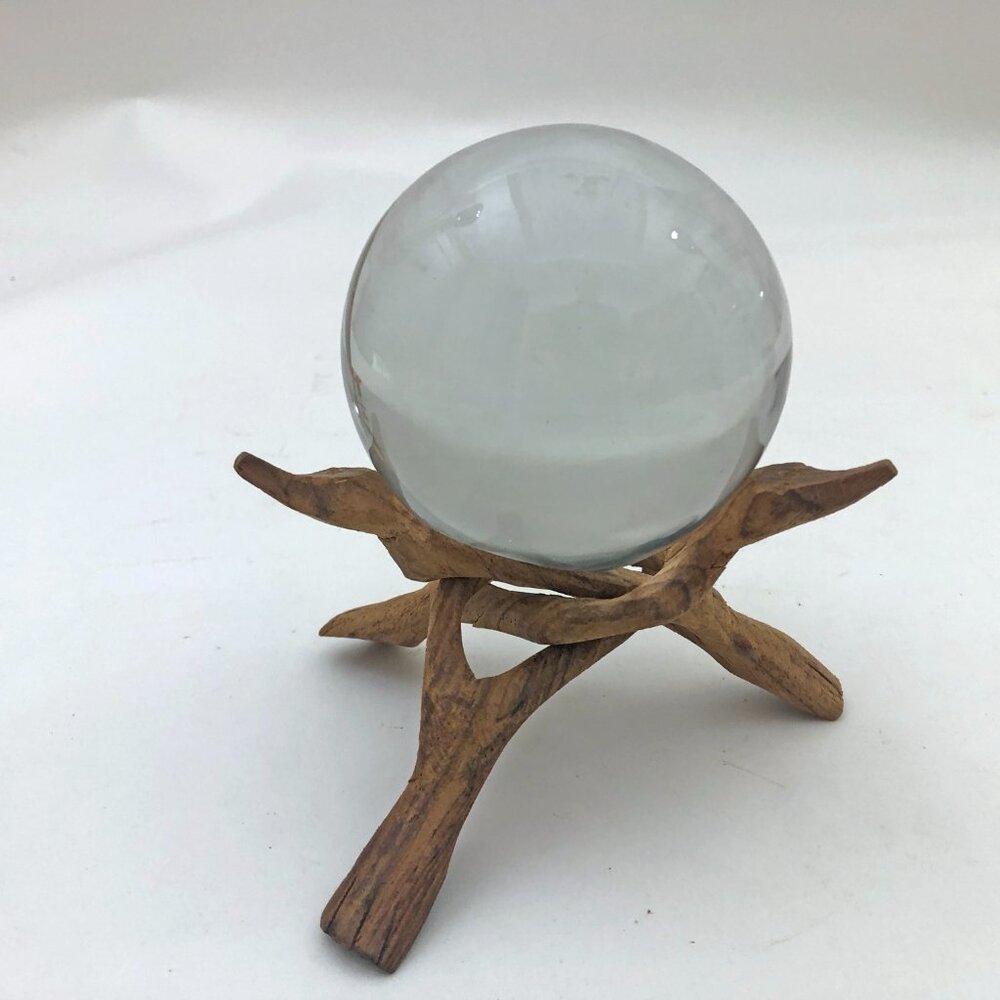 Clear Crystal Glass Ball 3 inch w/Snake Head Carved Stand Vintage - Picture 3 of 8